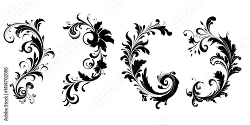 Set of victorian vintage retro antique corner ornament luxury elegance, vector graphics SVG. clip art on transparent background