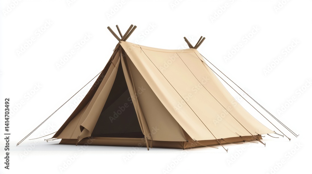 Classic canvas bell tent for outdoor camping adventure and glamping retreat on white background studio shot Classic canvas bell tent for outdoor camping adventure and glamping retreat on white background studio shot