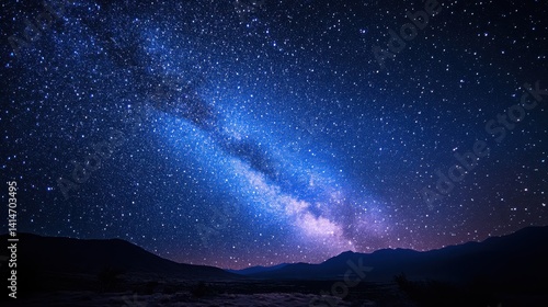 Stunning night sky with Milky Way over mountains and valley