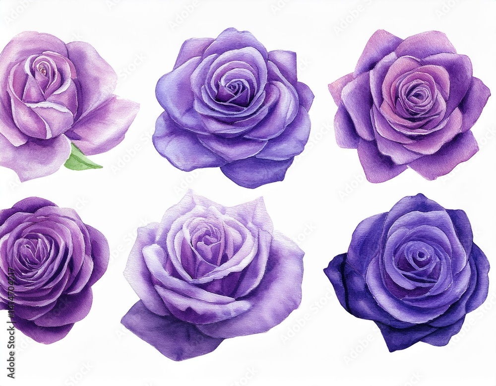 Fototapeta premium flowers,rose,roses,purple,watercolor,floral,bloom,nature,botanical,petals,blossom,beautiful,garden,decoration,plant,romantic,elegant,violet,art,illustration,design,isolated,white,background,pretty,nat