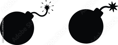 Silhouette of Explosive Bombs with Burning Fuses for Concept Design

