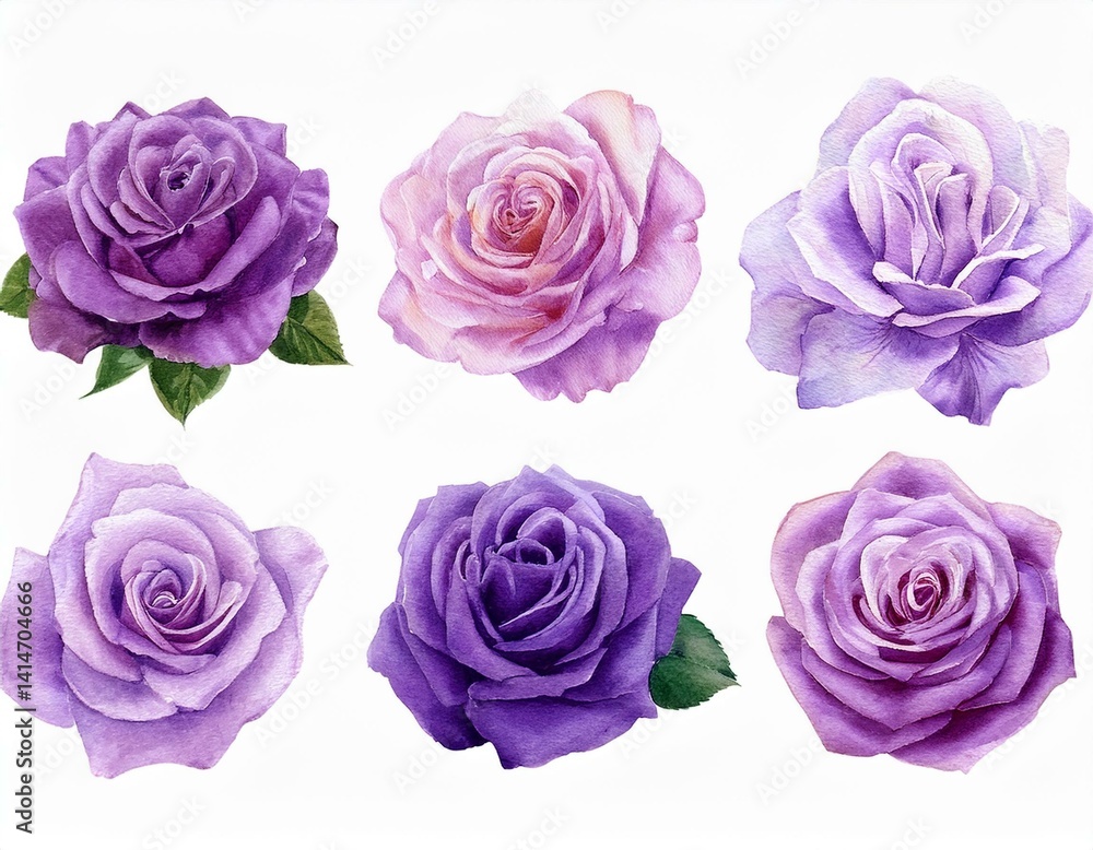 Fototapeta premium flowers,rose,roses,purple,watercolor,floral,bloom,nature,botanical,petals,blossom,beautiful,garden,decoration,plant,romantic,elegant,violet,art,illustration,design,isolated,white,background,pretty,nat