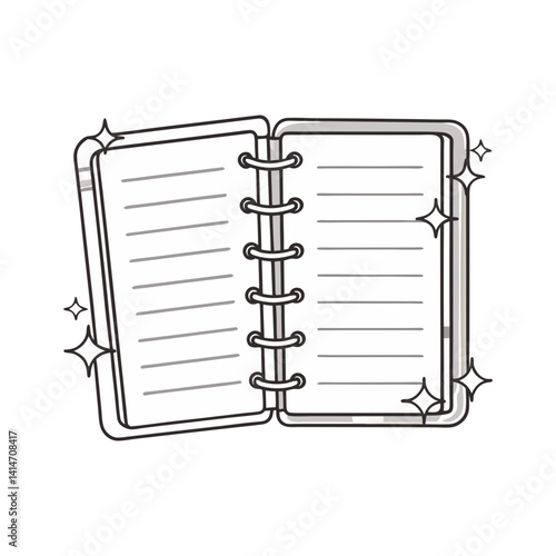 Cute Sparkling Spiral Notebook Vector Icon
