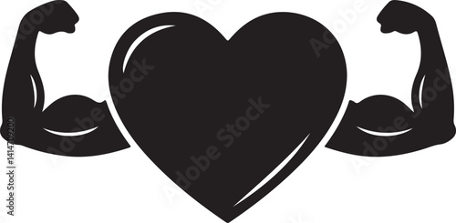 Healthy and strong heart solid icon, Gym concept, strong health sign on white background, heart with muscle arms icon in glyph style mobile concept web design.