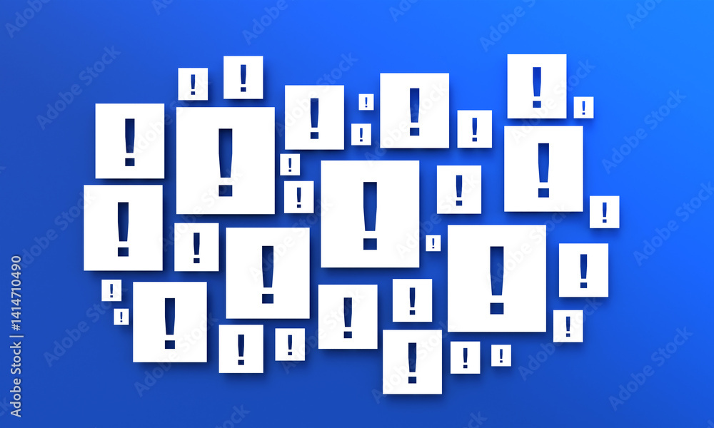 Exclamation mark. Die-cut symbols on a blue background. Exclamation mark. Die-cut symbols on a blue background.