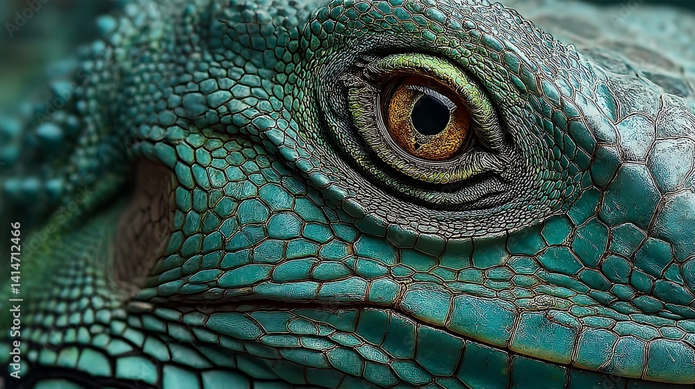 Fototapeta premium Close-up Iguana Eye, Scaly Texture