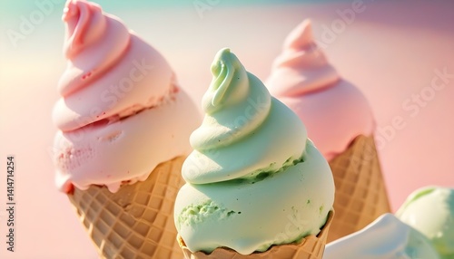 Wallpaper Mural Delightful close-up of pastel ice cream cones, perfect for a sweet and refreshing dessert. Torontodigital.ca