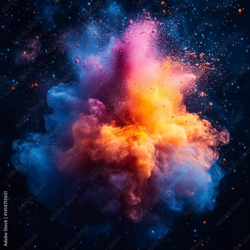 Cloud of colorful smoke expanding against dark space Cloud of colorful smoke expanding against dark space