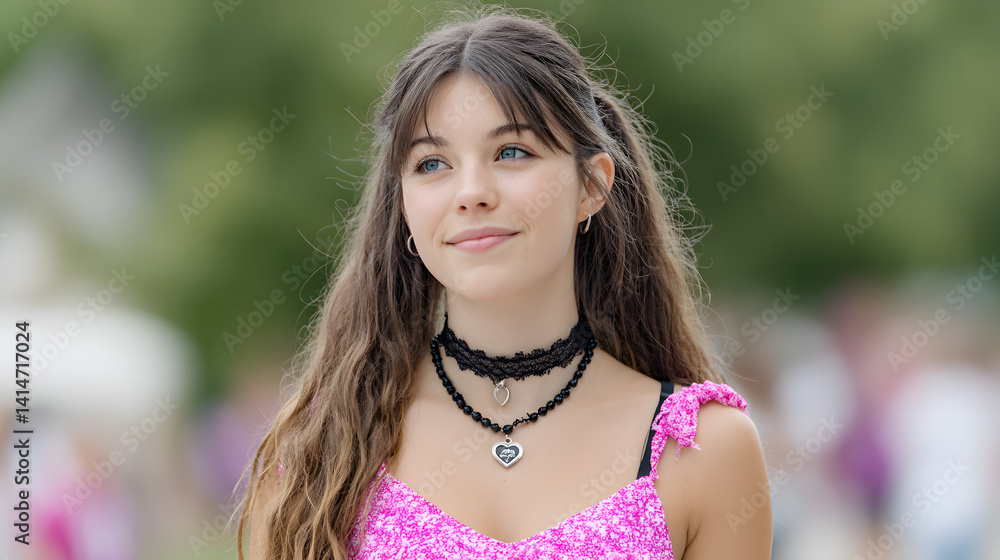 A model showcasing outdoor fashion in a natural setting, highlighting stylish attire with vibrant colors and the beauty of nature as the backdrop.