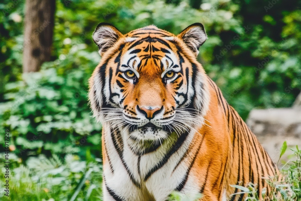 A majestic Bengal tiger prowling through tall grass in an Indian jungle, its orange coat marked with black stripes A majestic Bengal tiger prowling through tall grass in an Indian jungle, its orange coat marked with black stripes