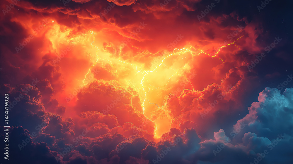 Striking lightning bolt piercing a cloud in the sky emphasizing dramatic weather and natural intensity Striking lightning bolt piercing a cloud in the sky emphasizing dramatic weather and natural intensity