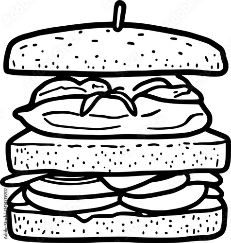 Delicious Three-Layered Sandwich Illustration Bread Tomato and Creamy Filling
