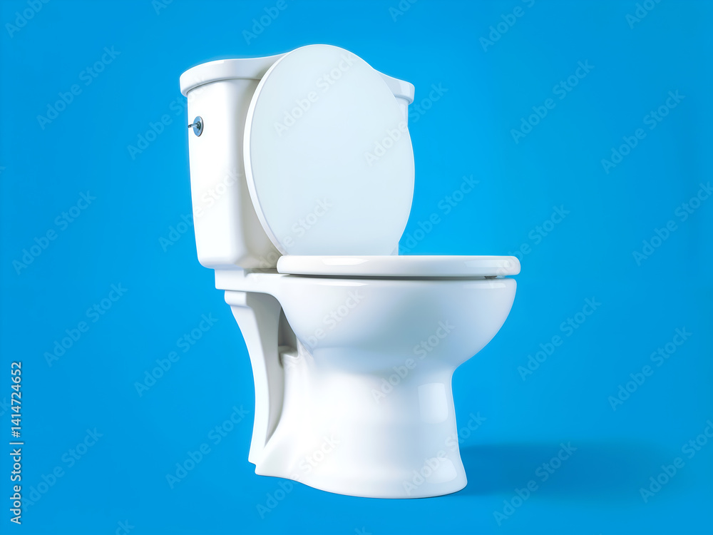 White toilet in a blue room symbolizing cleanliness and daily hygiene. Generative AI