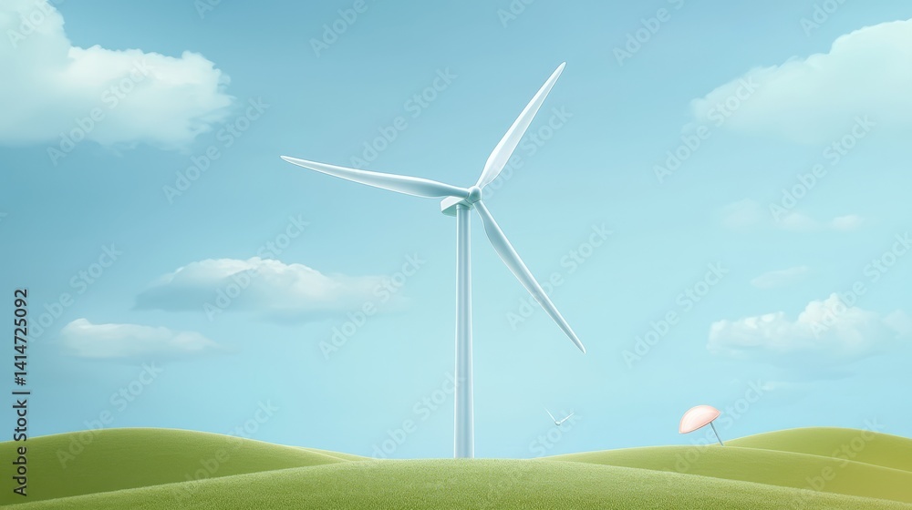 Fototapeta premium Realistic wind turbine action in a green field gigapixel standard nature environment landscape viewpoint