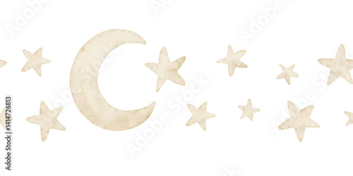 Wallpaper Mural Watercolor star and moon Border for baby shower invitations. Illustration of seamless pattern for childish greeting cards or nursery decor in pastel colors. Sky frame for kids room. Dreamy ornament. Torontodigital.ca