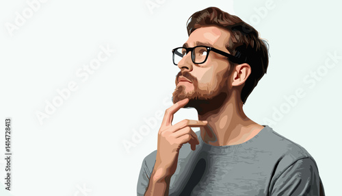 Pensive man contemplating ideas against a light background  