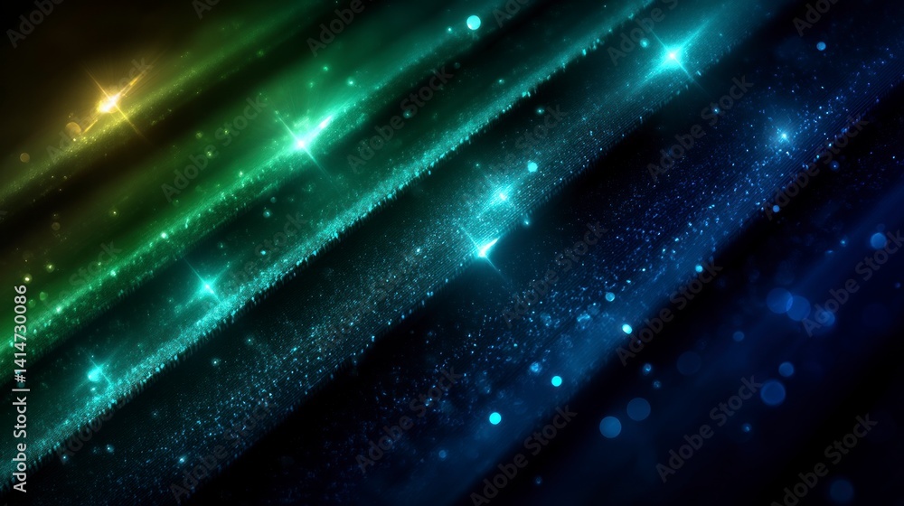 Fototapeta premium Abstract Light Streaks with Sparkling Particles Glowing in Green and Blue