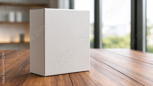 3D Retail Box Mockup on Wooden Table with Natural Background  