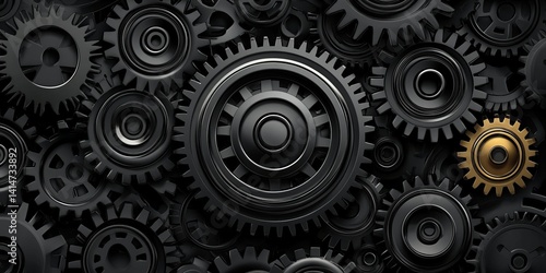 Wallpaper Mural Intricate Network of Black Metallic Gears Industrial Background with Interlocking Components Torontodigital.ca