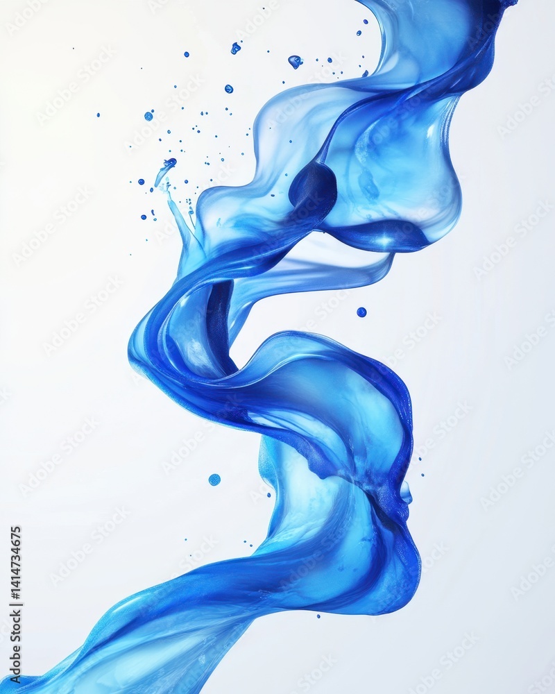 Obraz premium Abstract Blue Liquid Swirl on White Backdrop Creates a Mesmerizing Visual Display of Fluid Motion and Dynamic Form