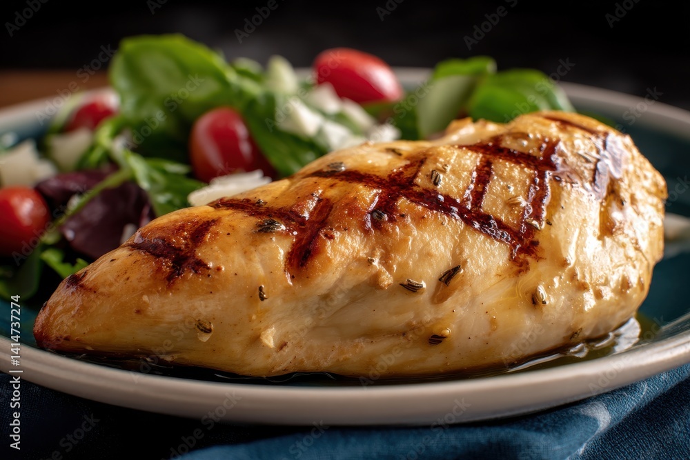 Grilled Chicken Breast with Salad on Plate Grilled Chicken Breast with Salad on Plate