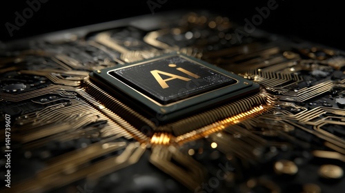 Obraz na płótnie Elegant octagonal microchip with gold ai design on dark background w salonie