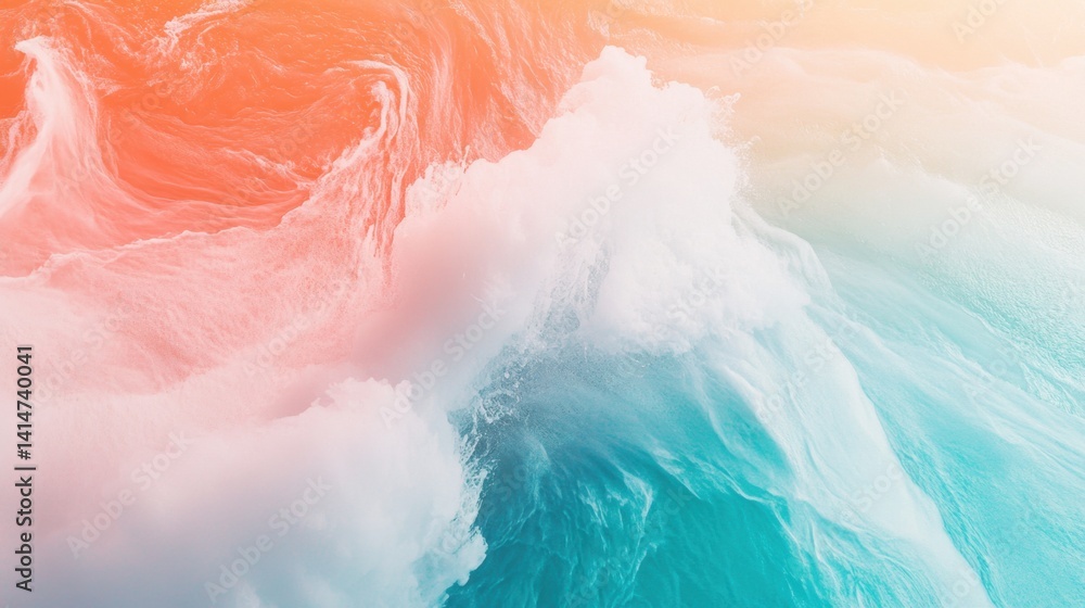 Fototapeta premium Abstract aerial view of ocean waves with vibrant coral and turquoise hues creating a dynamic and calming visual experience perfect for backgrounds