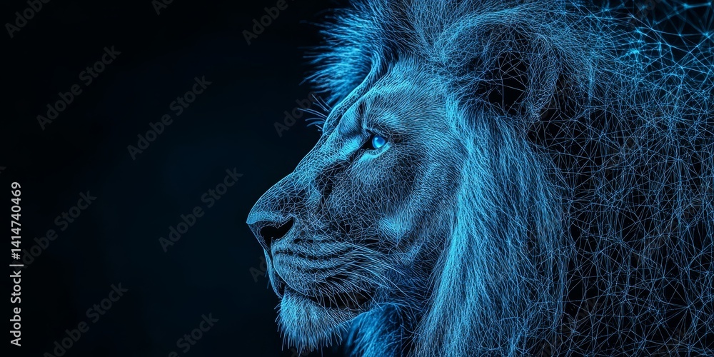 Majestic Lion Portrait in Abstract Polygonal Style Digital Art, Technology, and Wildlife Concept.