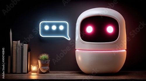 Obraz na płótnie Futuristic minimalist robot in a purplelit digital workspace w salonie