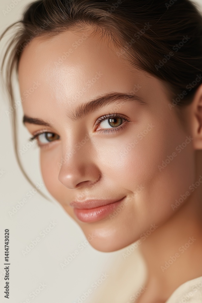 woman with beautiful natural makeup posing for portrait with gentle smile woman with beautiful natural makeup posing for portrait with gentle smile