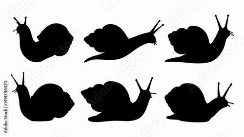 set of snail silhouette vector on white background