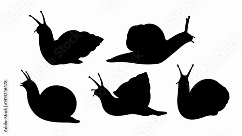 set of snail silhouette vector on white background
