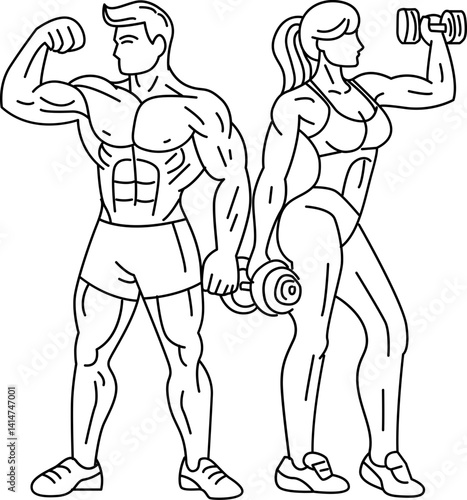 Line art ,Icon logo, couple Exercise & Wellness, graphic design ,stroke, drawing, 