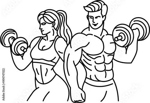Line art ,Icon logo, couple Exercise & Wellness, graphic design ,stroke, drawing, 