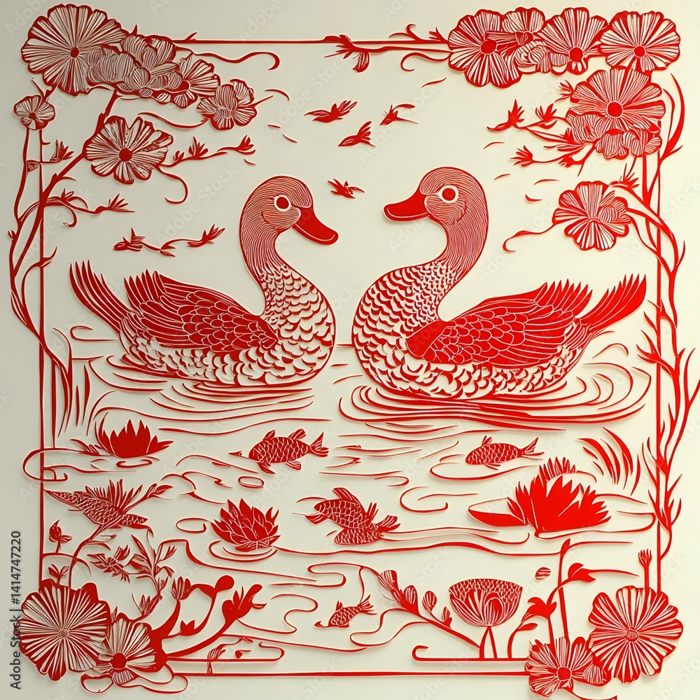 there are two ducks in the water with flowers and leaves there are two ducks in the water with flowers and leaves