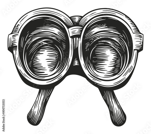 Vintage Engraving of Round Glasses with Woodcut Style Detailing