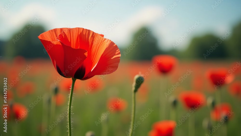 Obraz premium Flowering opium poppy Papaver somniferum on a field in spring. Opium poppy, Papaver somniferum is a species of plant. Opium and poppy seeds come from poppies
