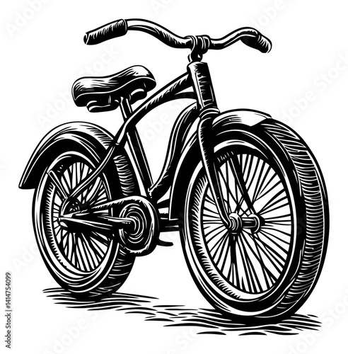 Vintage Bicycle Woodcut Style Engraving Illustration Design