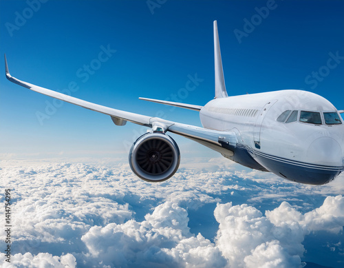 Commercial jet flying over clouds