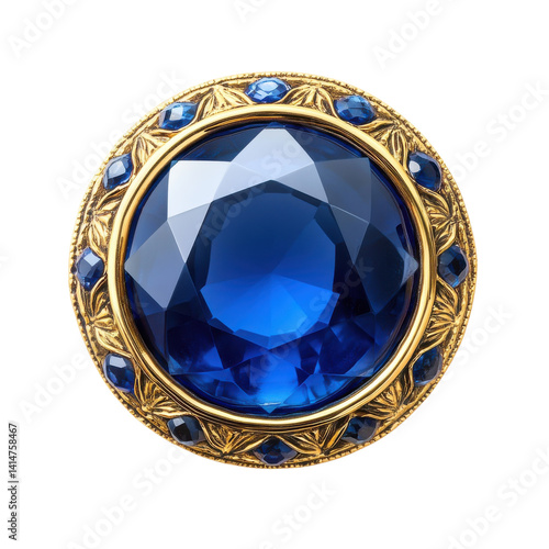 A blue sapphire brooch on transparent background