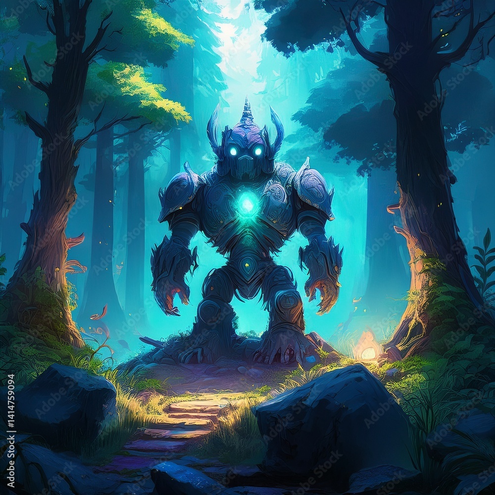 Obraz premium fairytale forest with a stone giant 