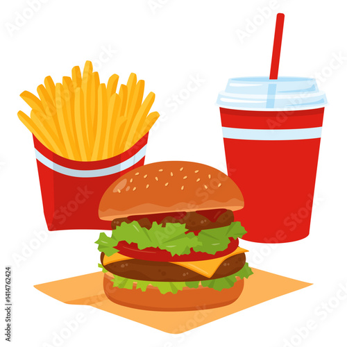 ハンバーガーとポテトとドリンクのセット