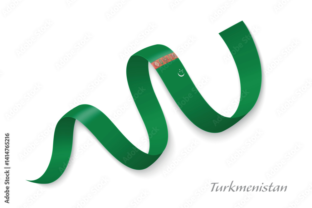 Turkmenistan flag ribbon waving with national colors