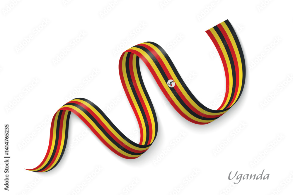 Uganda flag ribbon waving with national colors