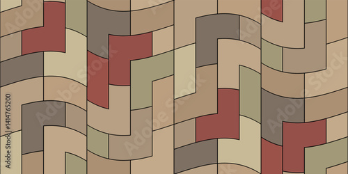 Vector seamless pattern of colored geometric elements in the form of smoothly curved rectangles, squares.