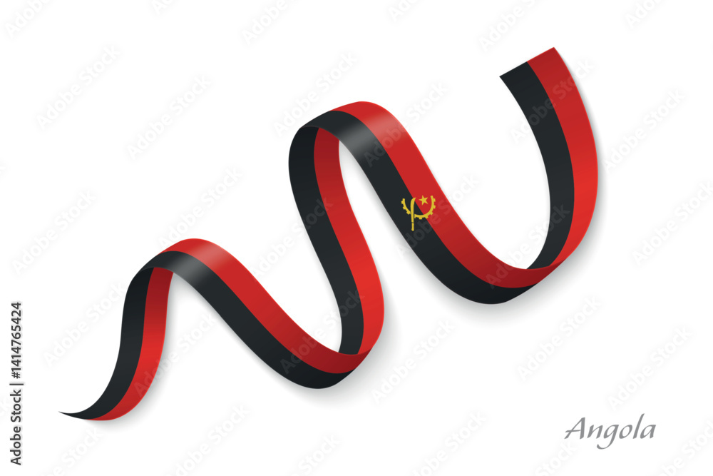 Angola flag ribbon waving with national colors