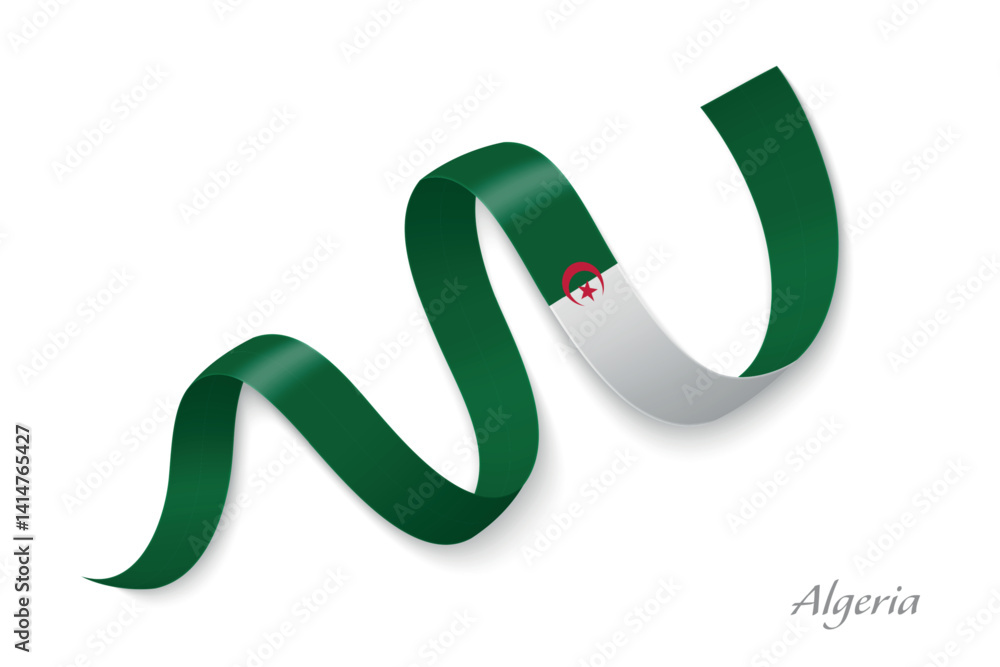 Algeria flag ribbon waving with national colors