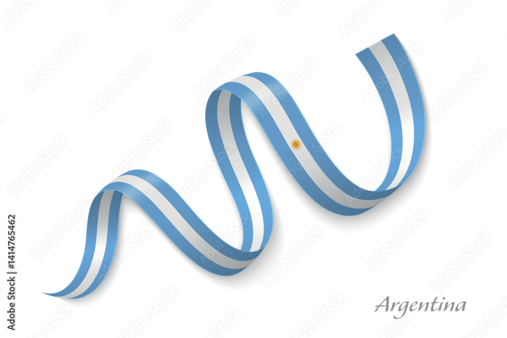 Argentina flag ribbon waving with national colors