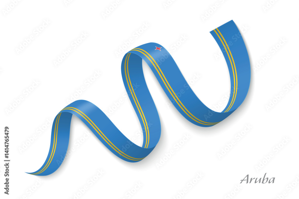Aruba flag ribbon waving with national colors