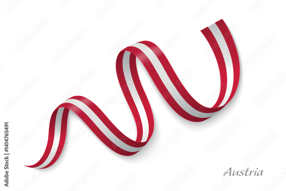 Austria flag ribbon waving with national colors